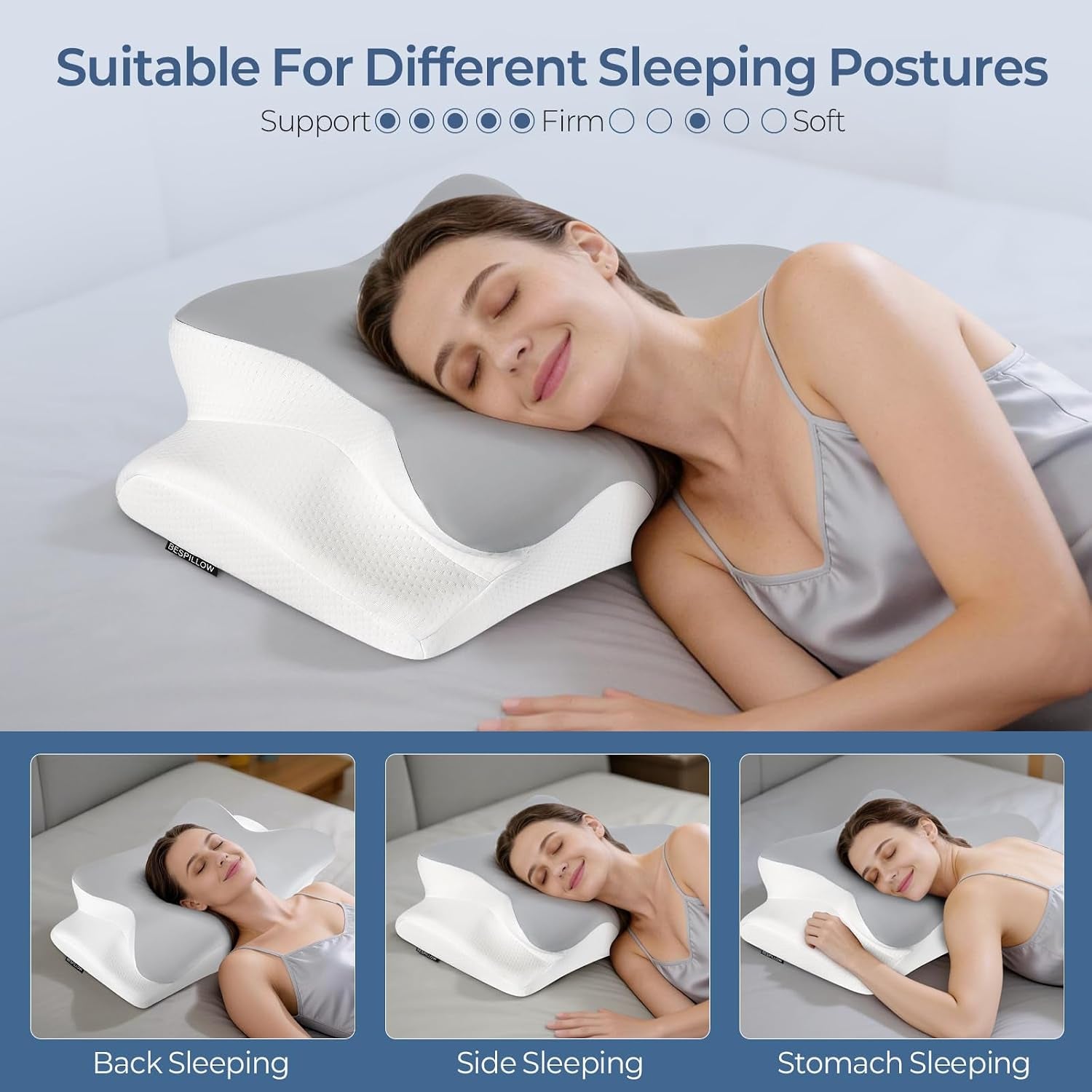 Cervical Neck Pillow for Pain Relief - Ergonomic Side Sleeper Pillow for Neck Support, Cooling Memory Foam Pillows, Contour Pillow Orthopedic Bed Pillow for Back Stomach Sleepers (Dark Grey)