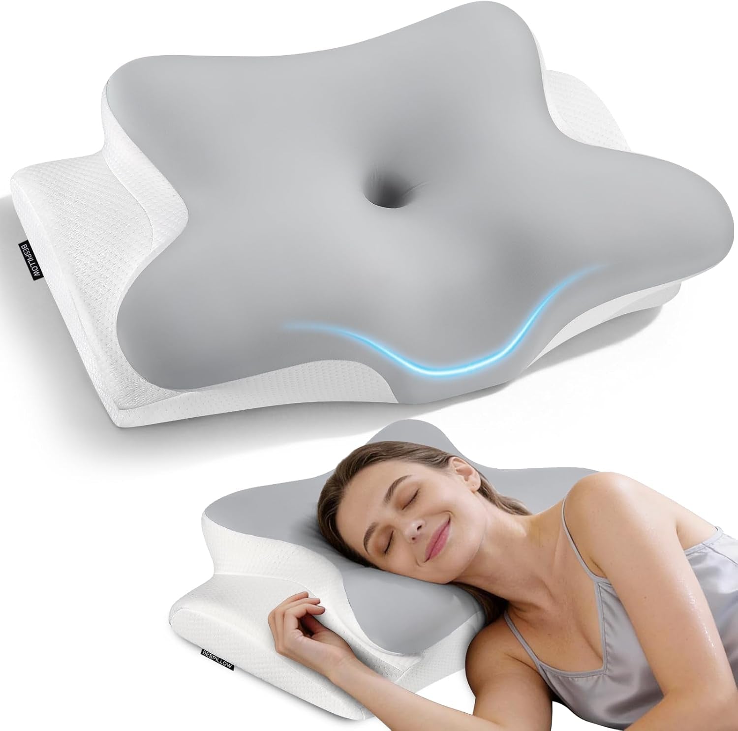 Cervical Neck Pillow for Pain Relief - Ergonomic Side Sleeper Pillow for Neck Support, Cooling Memory Foam Pillows, Contour Pillow Orthopedic Bed Pillow for Back Stomach Sleepers (Dark Grey)