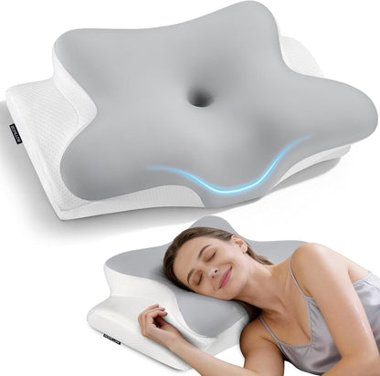 Cervical Neck Pillow for Pain Relief - Ergonomic Side Sleeper Pillow for Neck Support, Cooling Memory Foam Pillows, Contour Pillow Orthopedic Bed Pillow for Back Stomach Sleepers (Dark Grey)