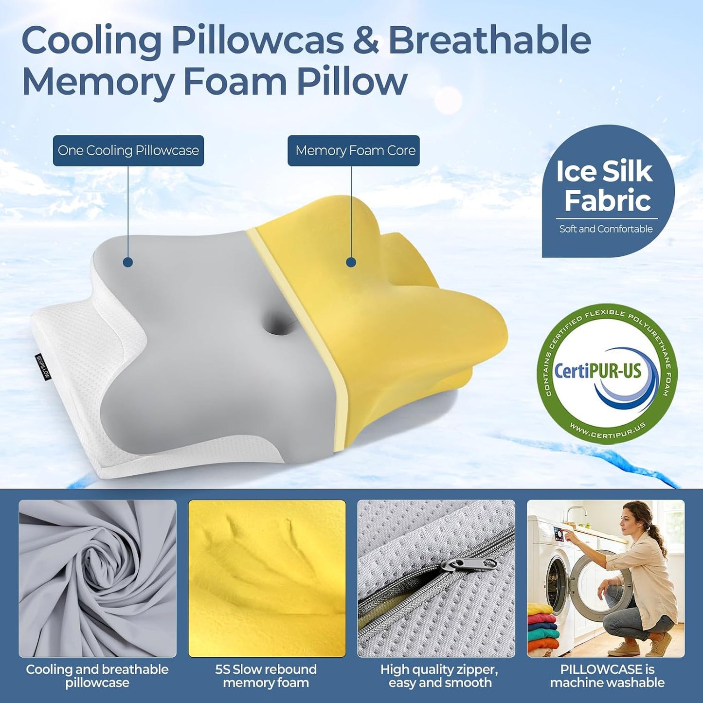 Cervical Neck Pillow for Pain Relief - Ergonomic Side Sleeper Pillow for Neck Support, Cooling Memory Foam Pillows, Contour Pillow Orthopedic Bed Pillow for Back Stomach Sleepers (Dark Grey)
