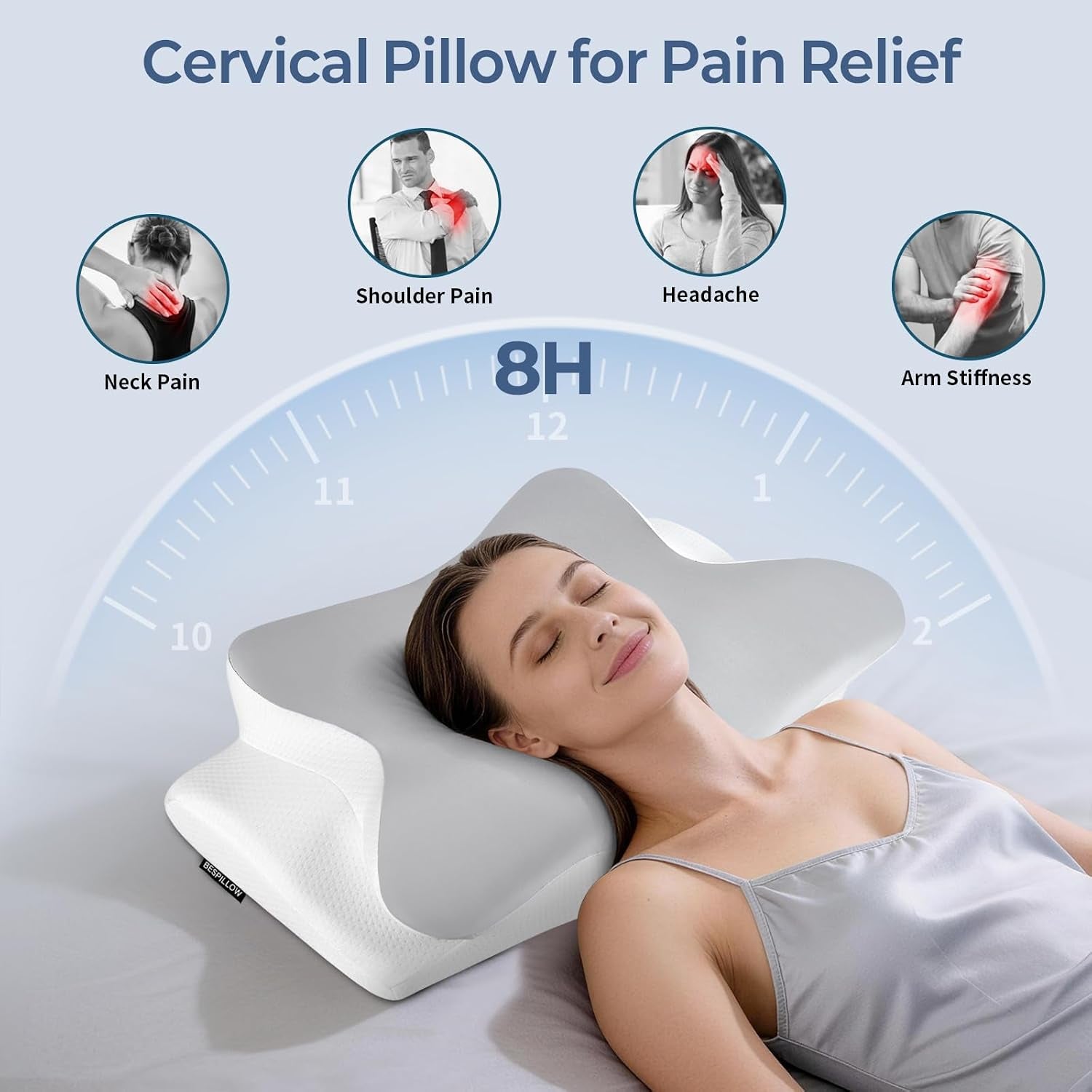 Cervical Neck Pillow for Pain Relief - Ergonomic Side Sleeper Pillow for Neck Support, Cooling Memory Foam Pillows, Contour Pillow Orthopedic Bed Pillow for Back Stomach Sleepers (Dark Grey)