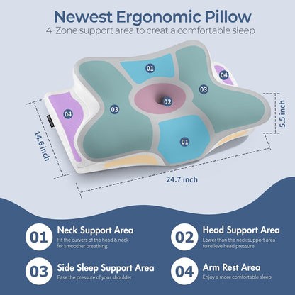 Cervical Neck Pillow for Pain Relief - Ergonomic Side Sleeper Pillow for Neck Support, Cooling Memory Foam Pillows, Contour Pillow Orthopedic Bed Pillow for Back Stomach Sleepers (Dark Grey)